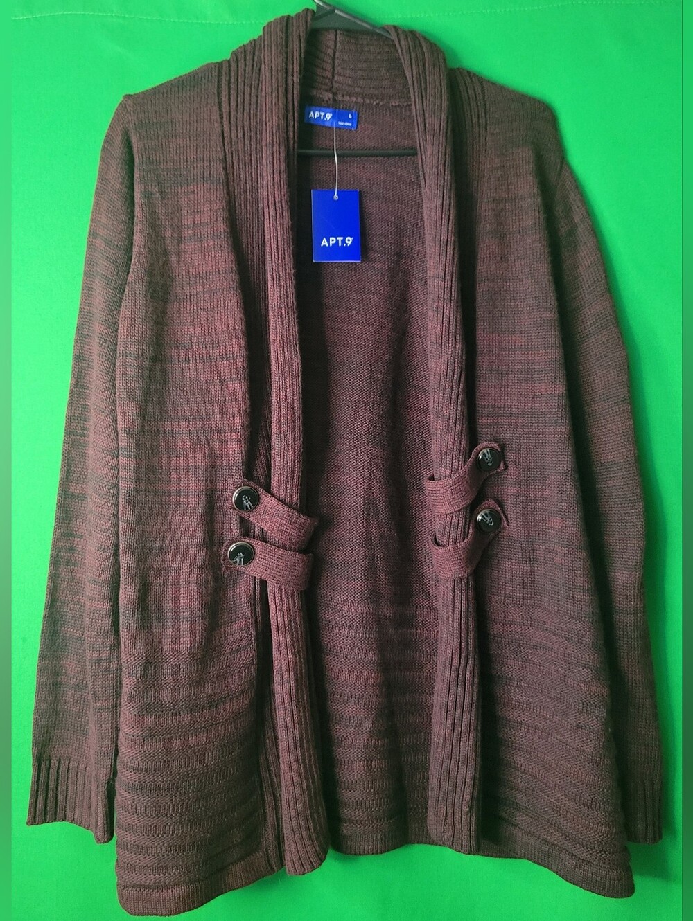 Nwt Apt. 9 Women Shawl Collar Cardigan Sz L Sweater Kohls Maroon  Ribbed Knit